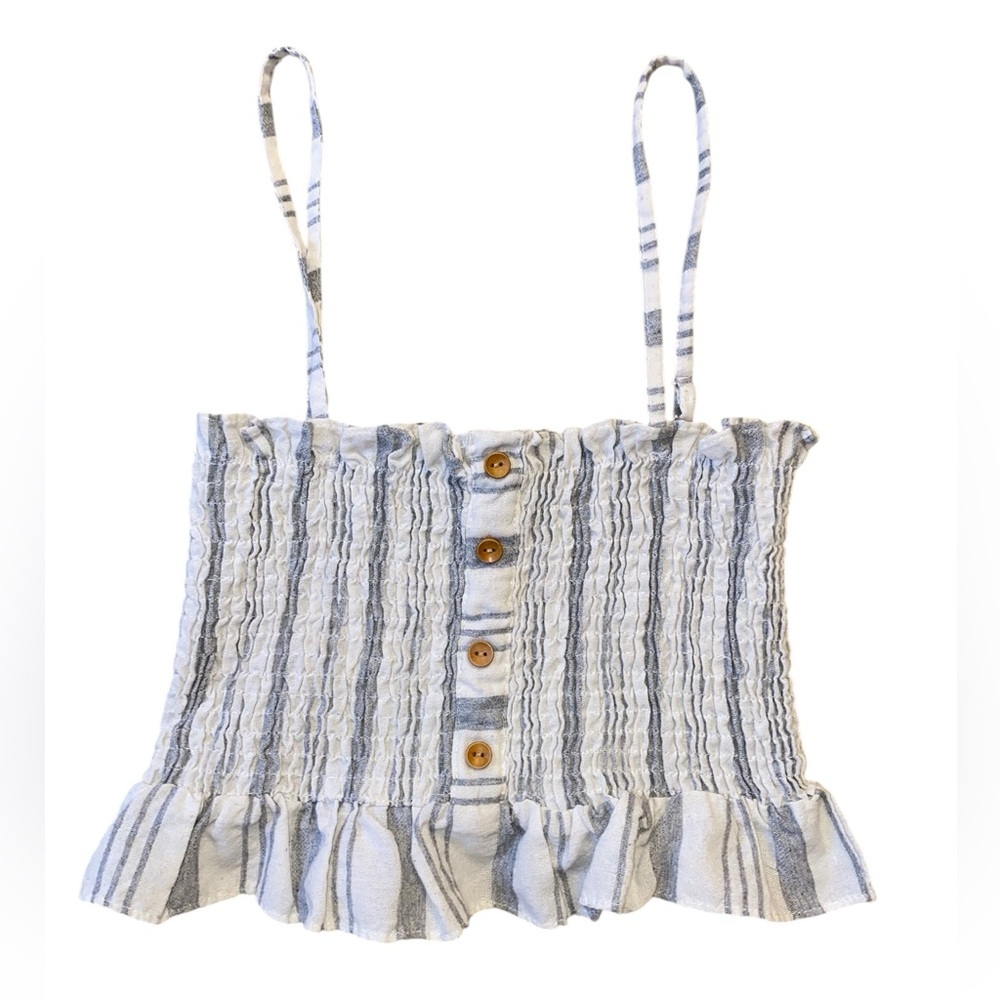 Paradise USA Striped Smocked Ruffle Crop Top (Size Small)